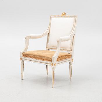 A Gustavian open armchair, Stockholm, late 18th century.