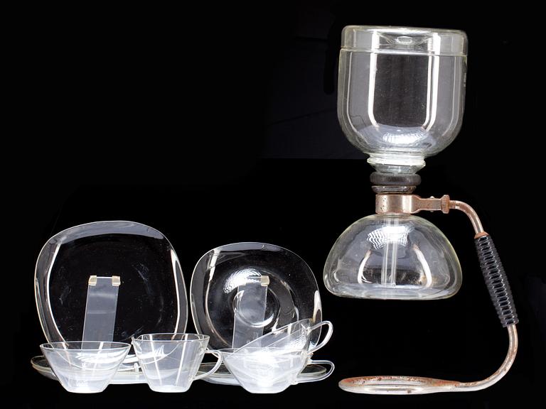 PERKULATORBRYGGARE MED KAFFESERVIS. 7+1 delar. "JENAer  Glaswerke". Tyskland, 1920-tal.