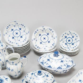 A 73-piece 'Blue Fluted Plain' porcelain tableware set, Copenhagen, Denmark, mostly 1940s-60s.