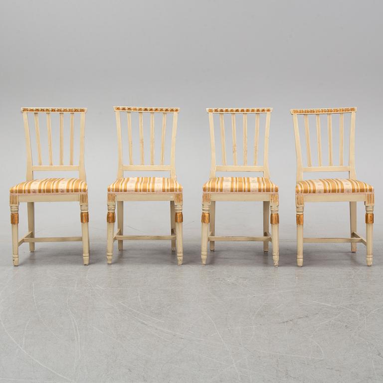 A set of two late Gustavian chairs and two chairs in late Gustavian-style, 19th and 20th Century.