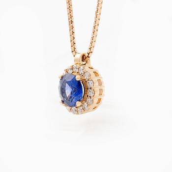 Collier 18K roséguld med safir och briljantslipade diamanter.