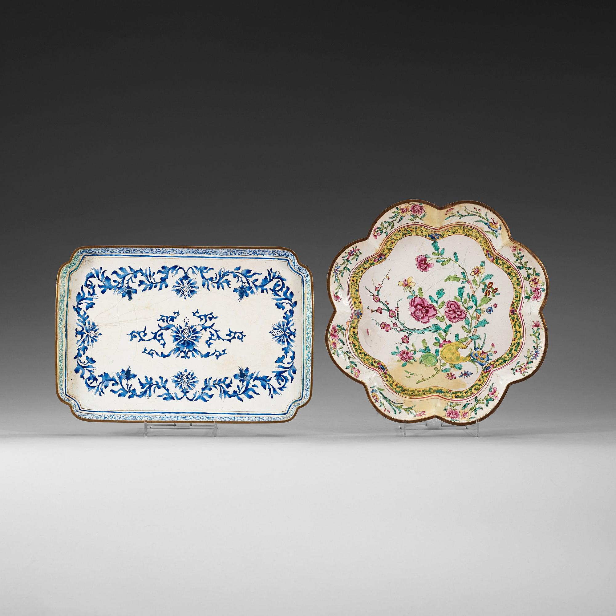 Two enamel on copper trays, Qing dynasty, Qianlong (1736-95).