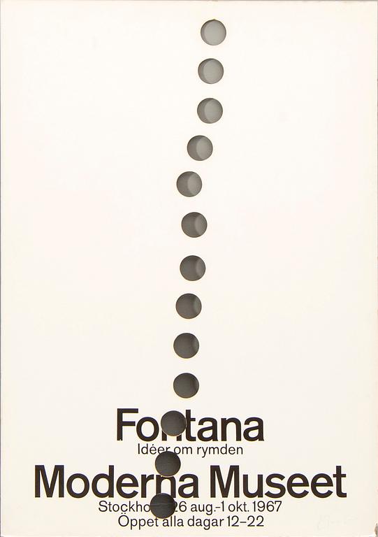 John Melin, utställningsaffisch, Moderna Museet för Lucio Fontana. Signerad av Lucio Fontana.