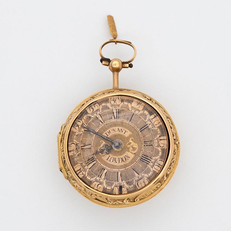 A gold verge pocket watch, Dunant, London 18th century.