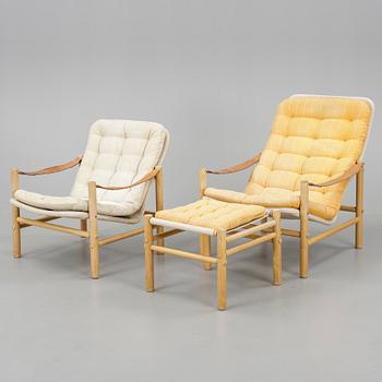 FÅTÖLJER, 2 st samt PALL, "Junker", Bror Boije, Dux, 1900-talets andra hälft.