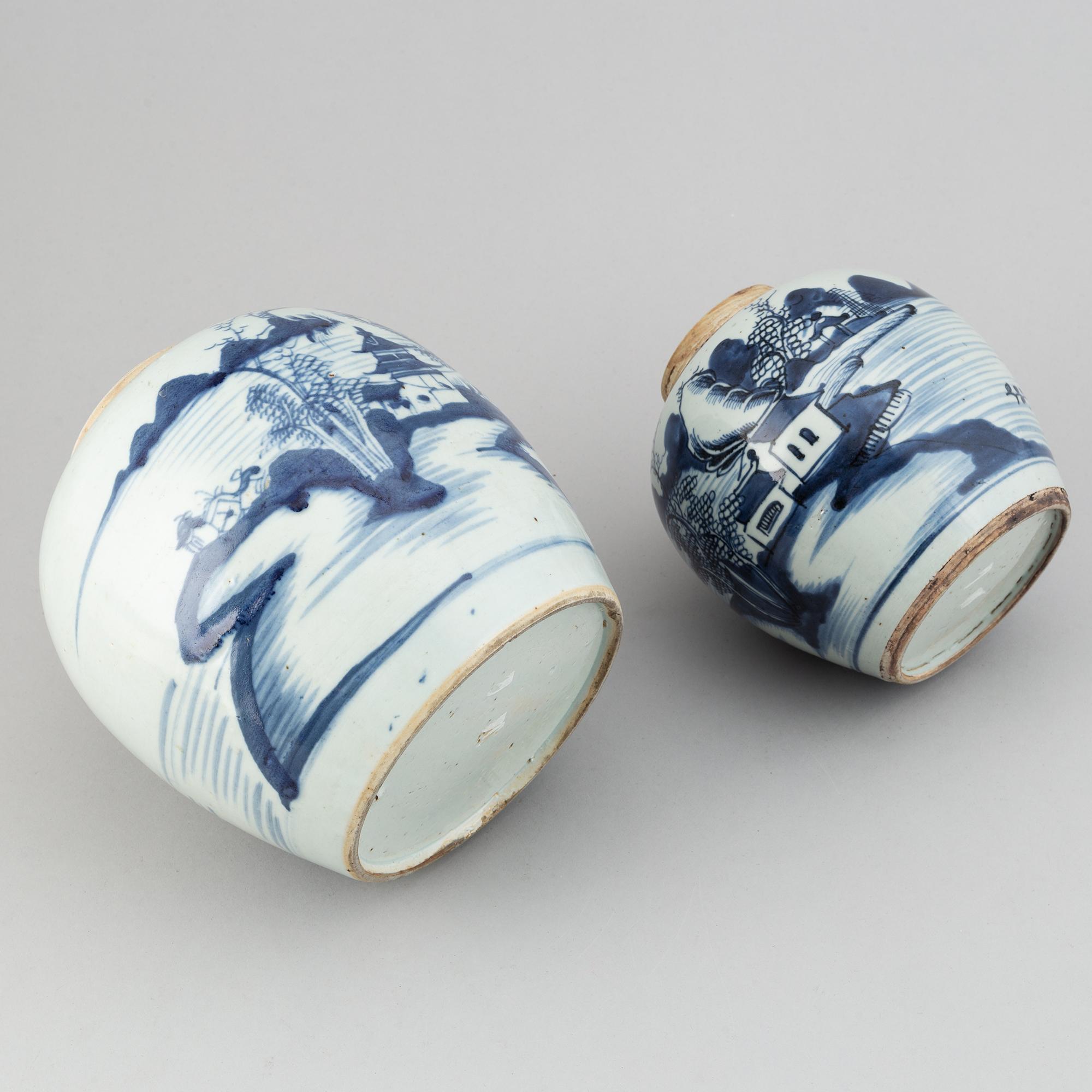 Two blue and white jars, Qing dynasty, 19th Century.