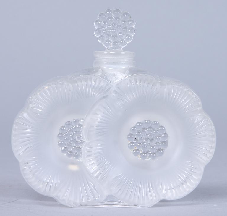 PARFYMFLAKONG, glas, "Deux Fleurs", Lalique.