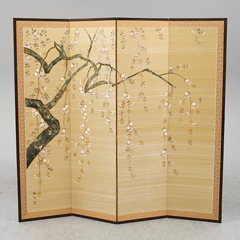 A four panel Japanese folding screen, 20th century.