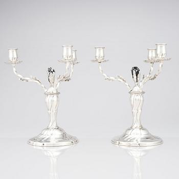 Atelier Borgila, a pair of three-light silver candelabra, Stockholm 1929.