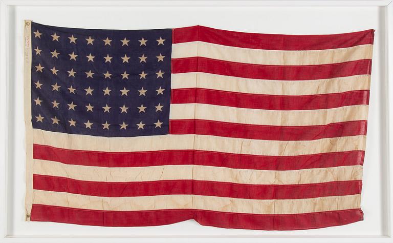 An American flag from Valley Forge Flag Co, Spring City PA, 1940's/50's.