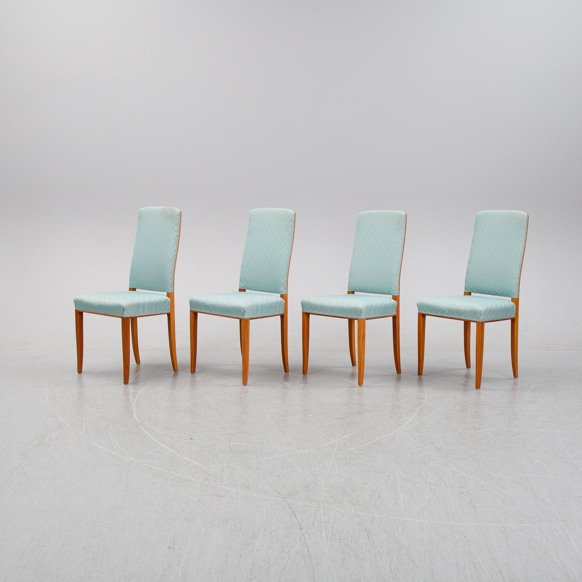 Carl Malmsten, karmstolar, ett par samt stolar, 4 st, "Gustavus", Åfors Möbelfabrik, 1900-talets andra hälft.