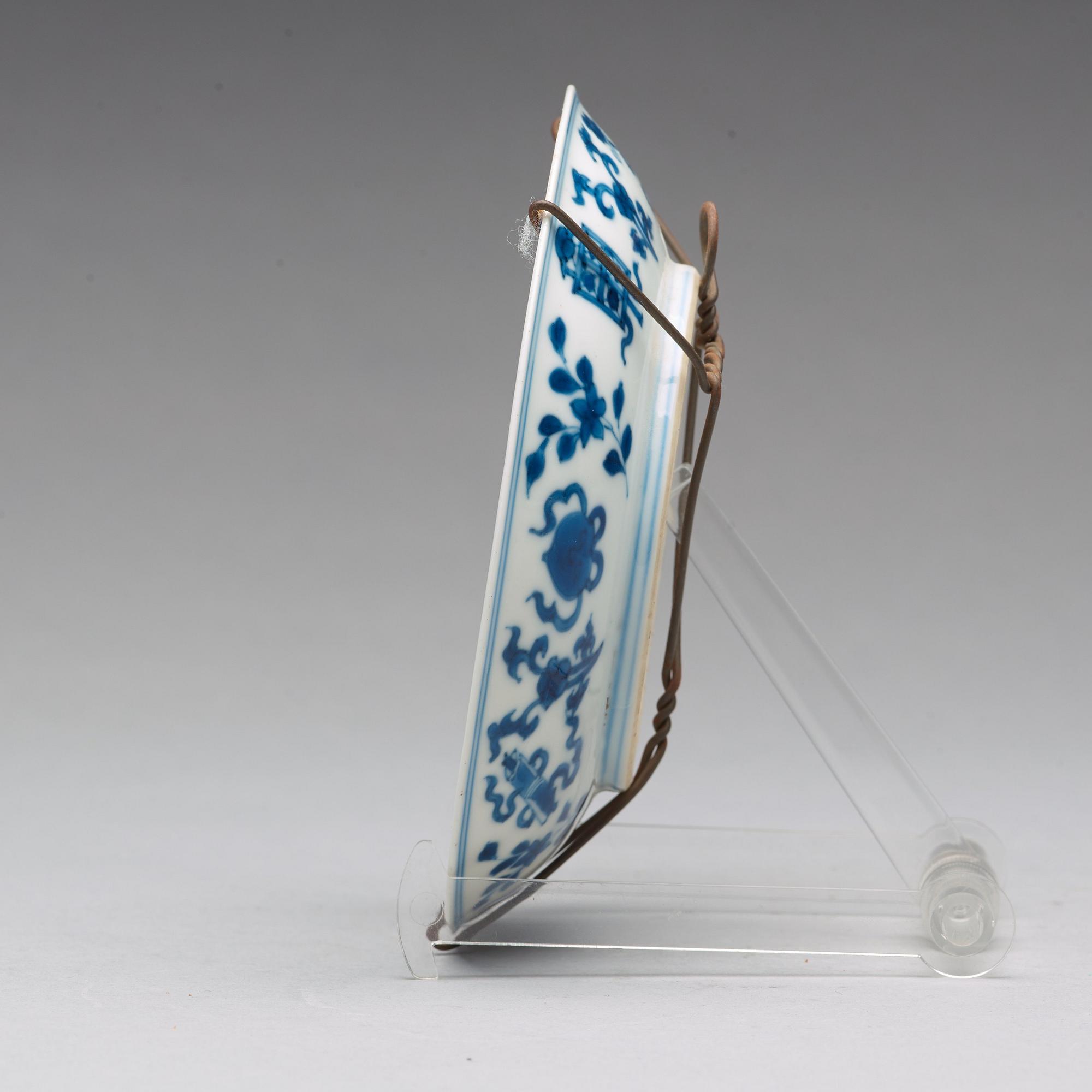 A blue and white dish, Qing dynasty, 18th century, with Chenghua six character mark.