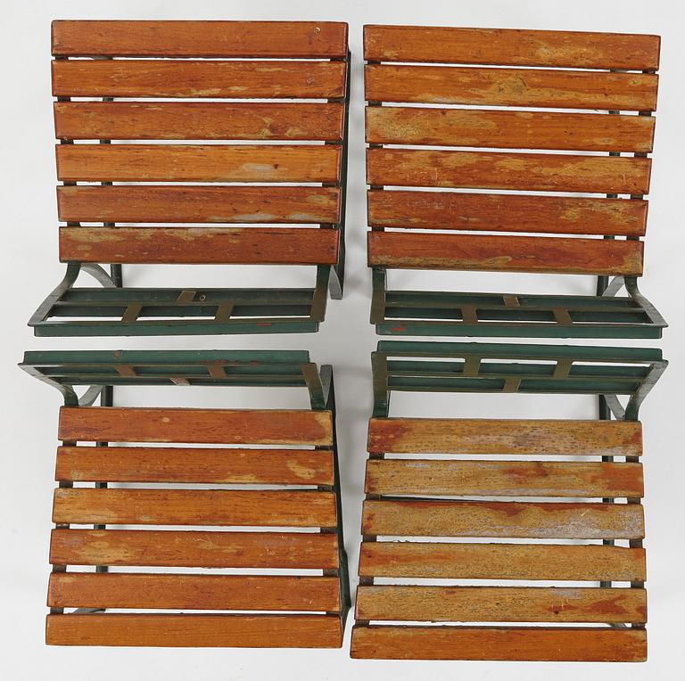 Carl Hörvik, a set of four iron framed garden chairs, ca 1927-1929, probably by Grythyttan Sweden for Lindgården, Stockholm.