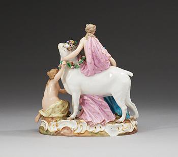 A Meissen figure group depicting Europa and the Bull, ca 1900.