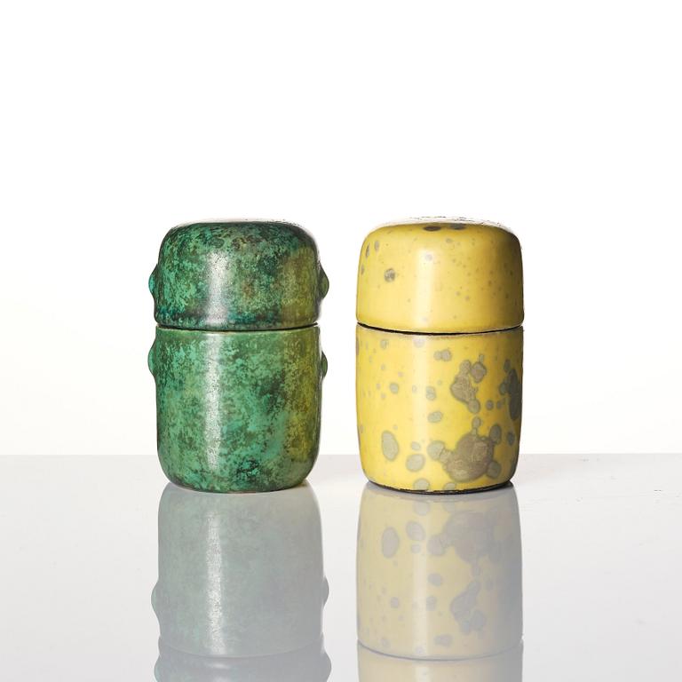 Hans Hedberg, a set of two faience lidded jars and a vase, Biot, France.