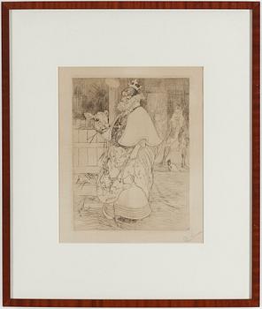 CARL LARSSON, etching, signed C.L. in pencil. Executed 1909. State 2. A few copies signed by hand."Lisbeth and the calf".