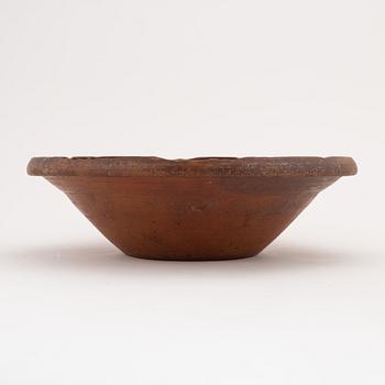 Two clay Swedish folk art dishes, 19th Century.