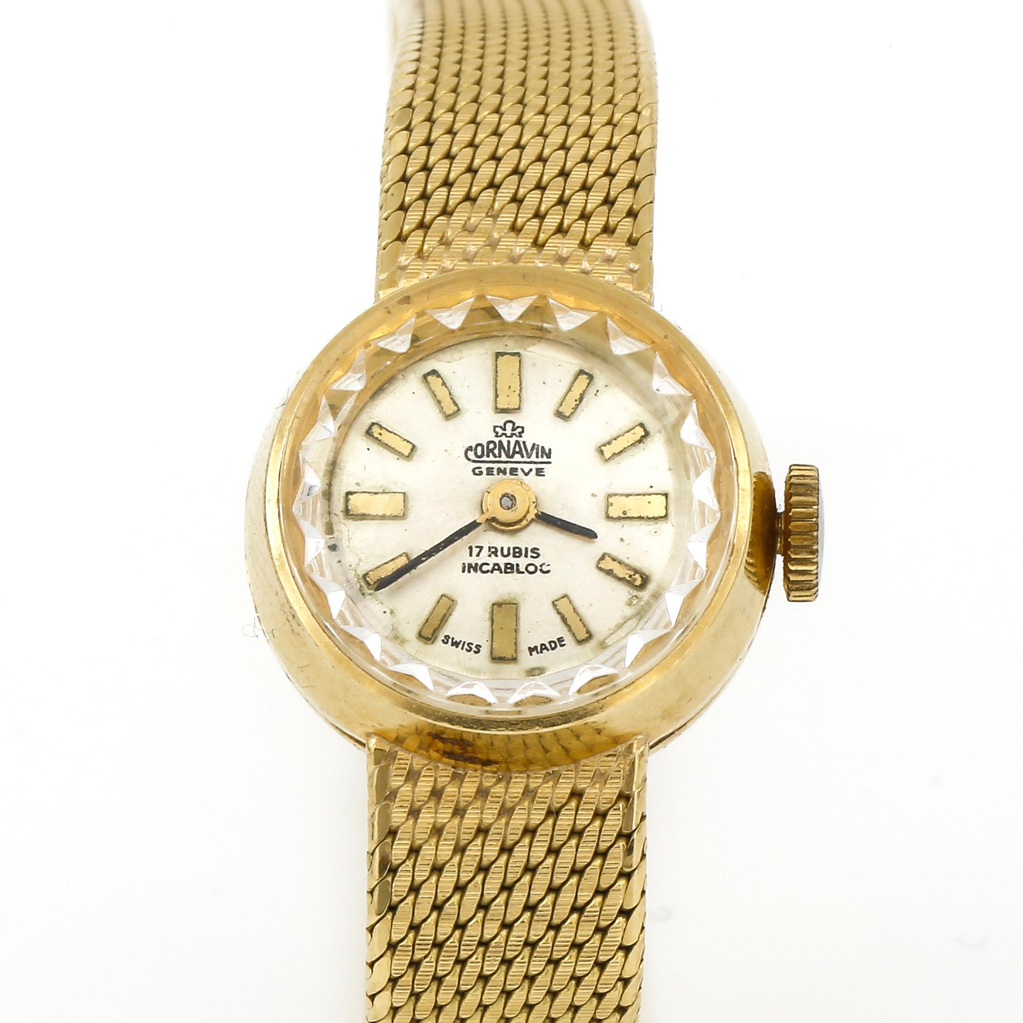 ARMBANDSUR, 18K guld, dam, manuell, Cornavin. Total vikt ca 24g.