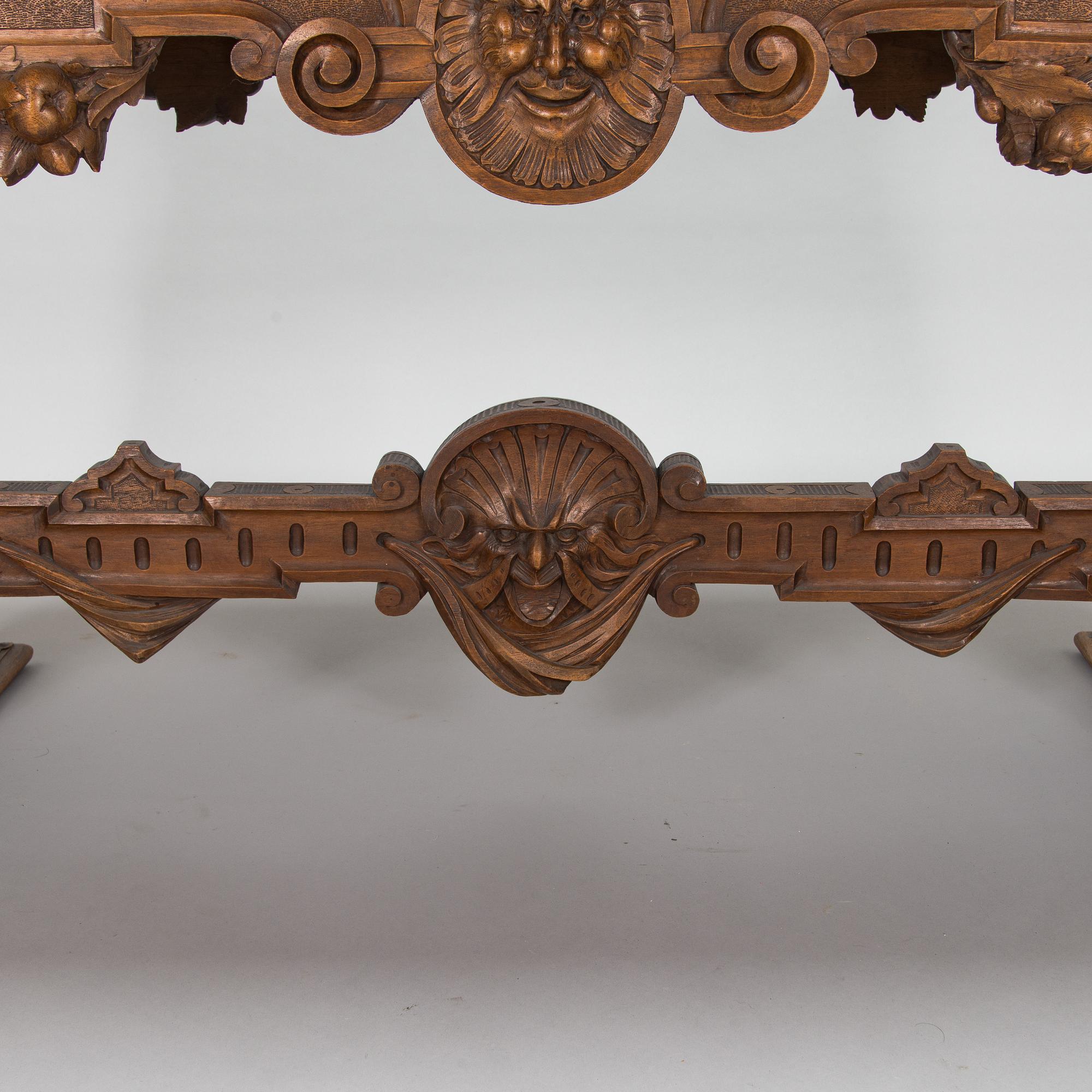 Walnut table, based on a model from Palazzo Pesaro in Venice, Purchased in 1893, Italy.