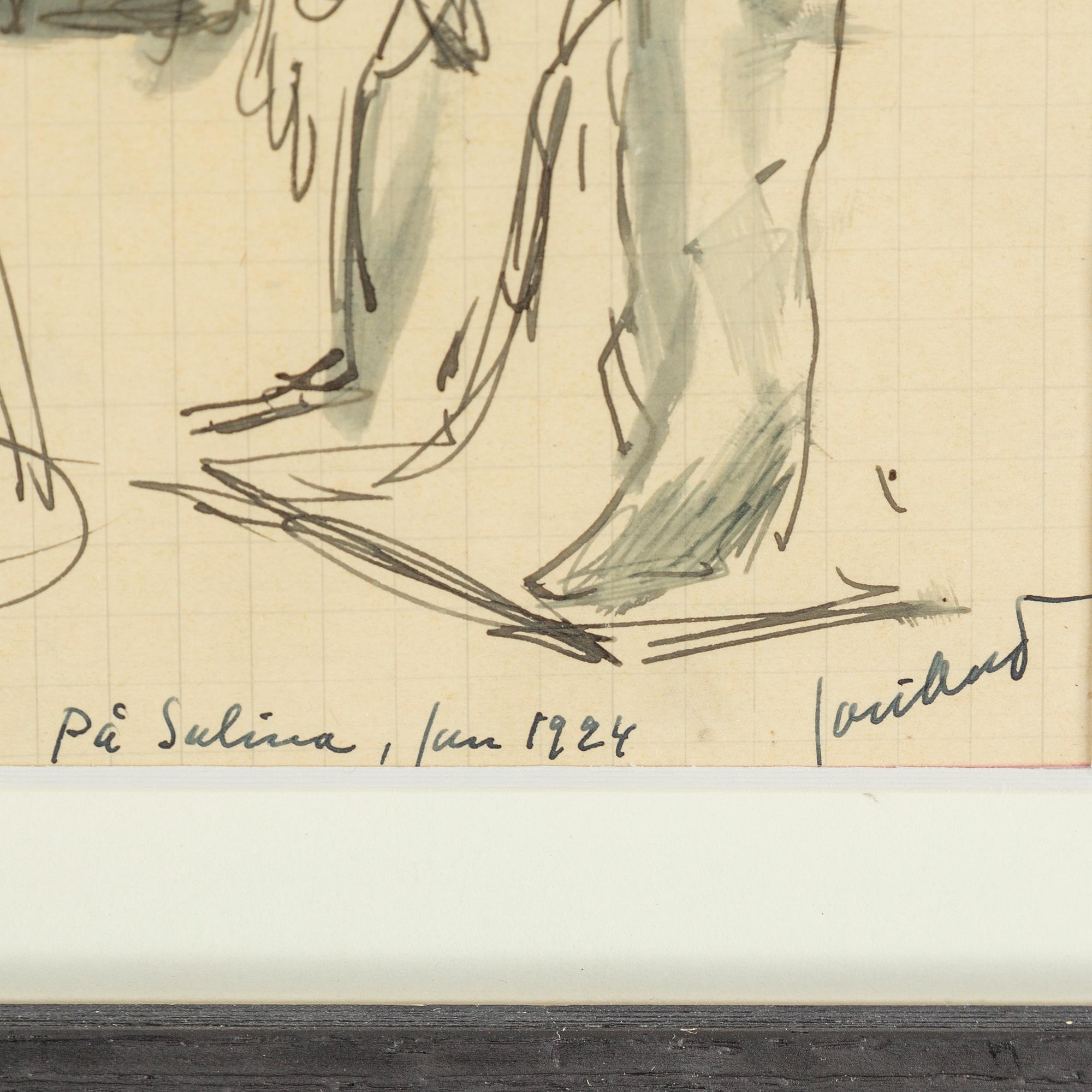 JOHN JON-AND, 2 works, ink and ink on paper, one signed.