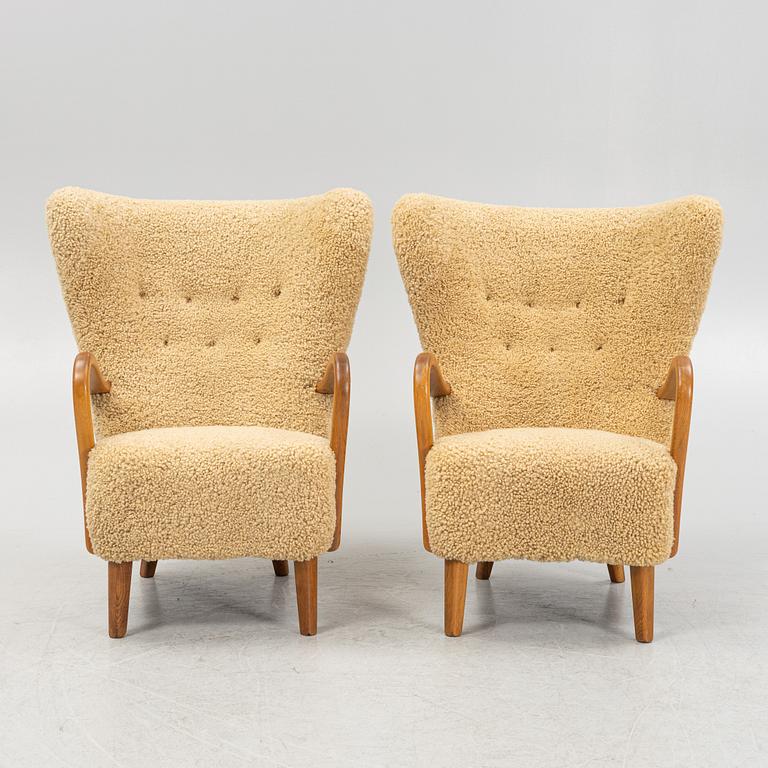 Alfred Christensen, attributed, armchairs, a pair, Slagelse Møbelfabrik; Denmark, 1950s.