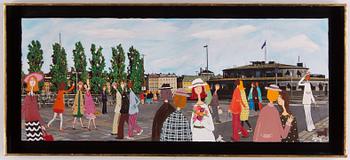 Marika Lang, mixed media on printed canvas, signed.