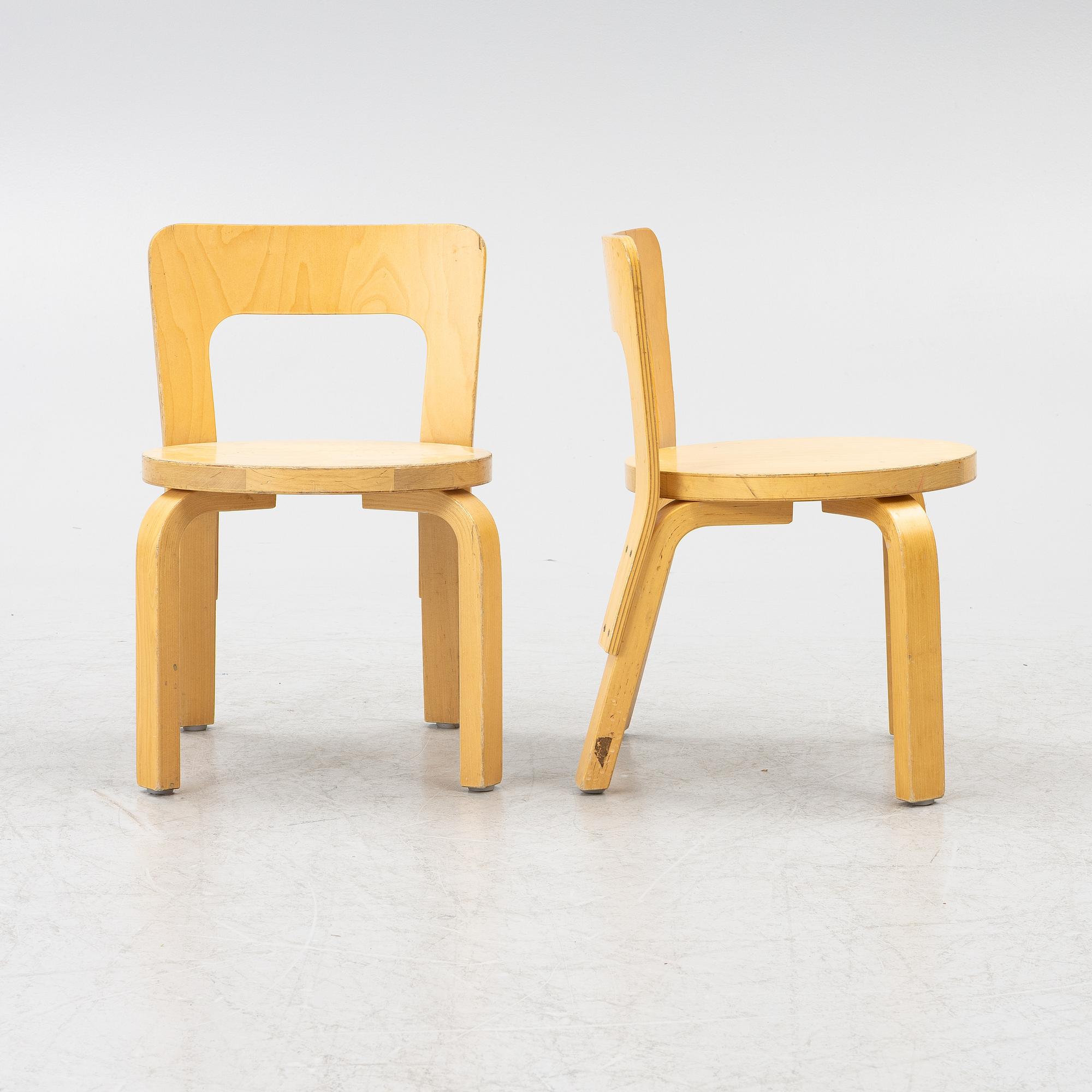 Alvar Aalto, children's chairs, 4 pcs, Artek, Finland.