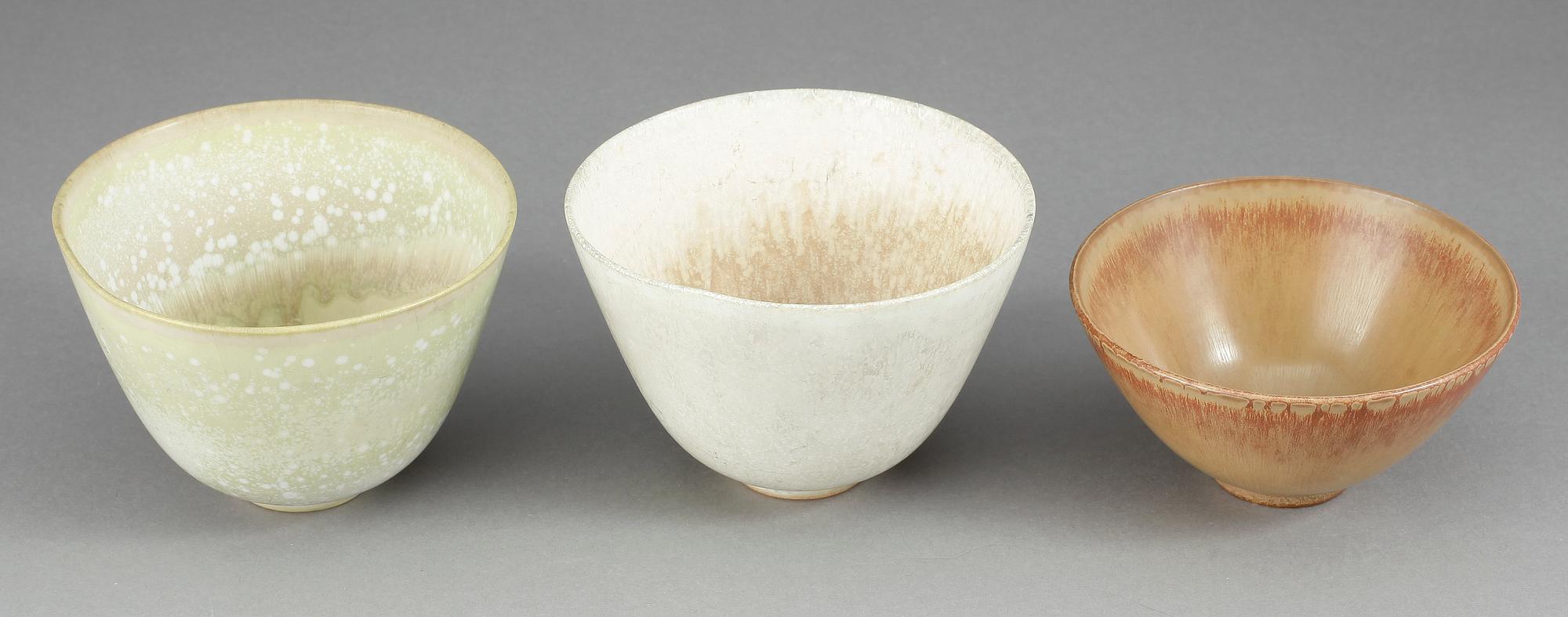 SKÅLAR, 3 st, stengods, Gunnar Nylund, Rörstrand, 1900-talets mitt.