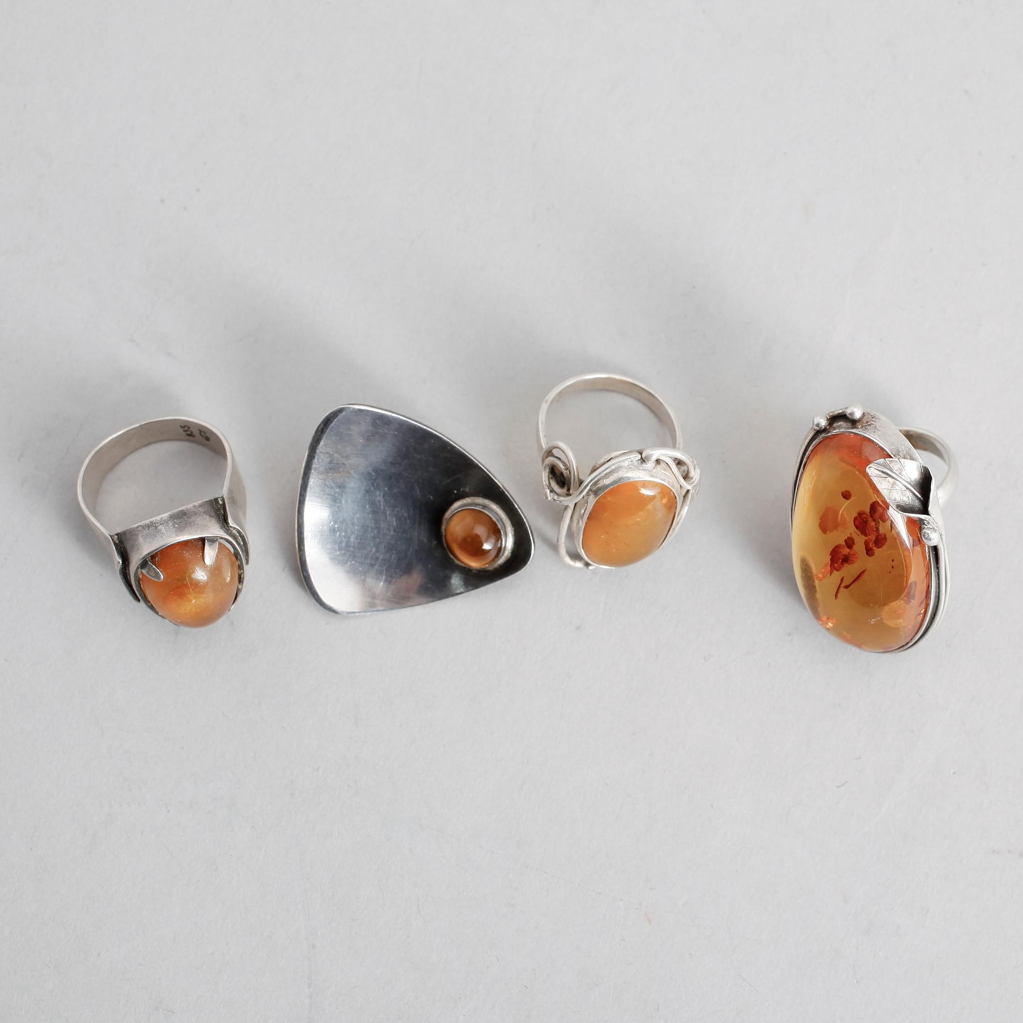 SMYCKEN, 4 delar, silver, bla Stigbert, med bärnsten.