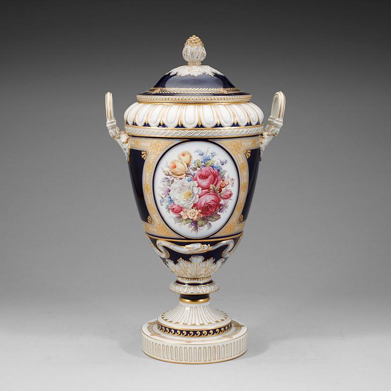 A large Berlin vase with cover, 19th Century.