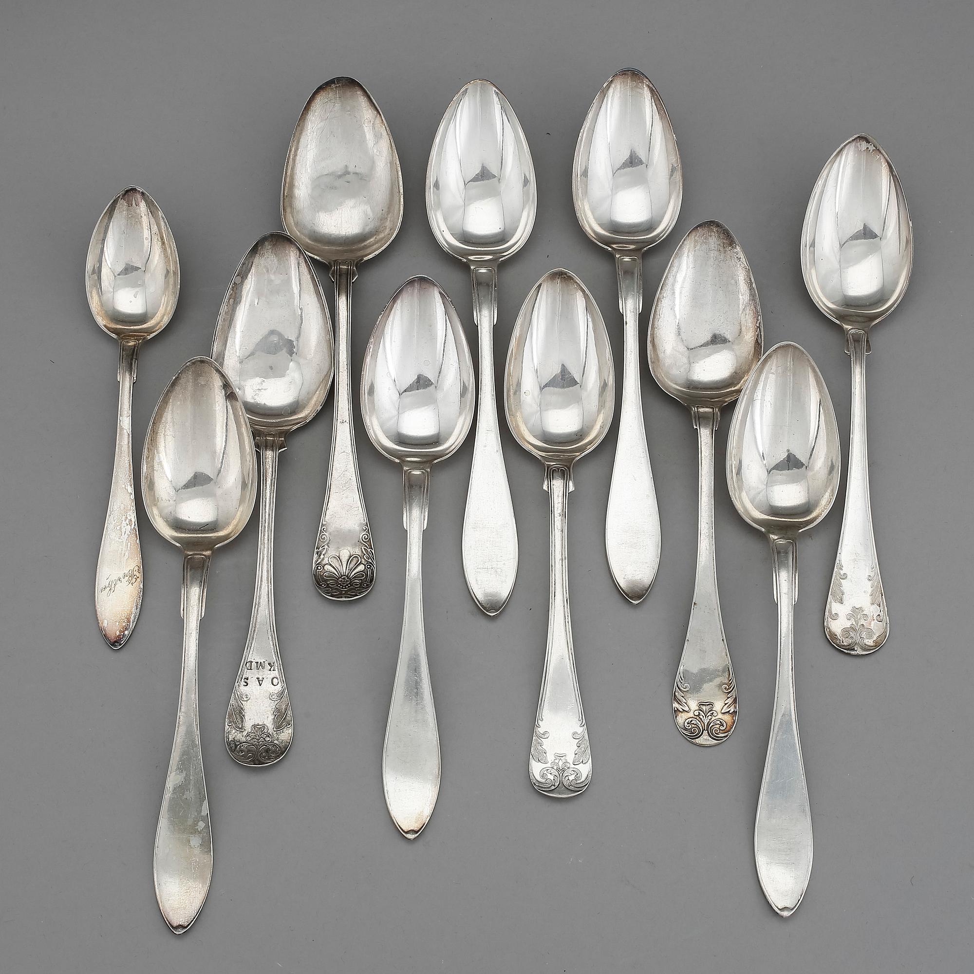 PARTI BESTICK, 33 st, silver, mestadels Sverige, 1800-1900-tal, vikt ca 1150 g.