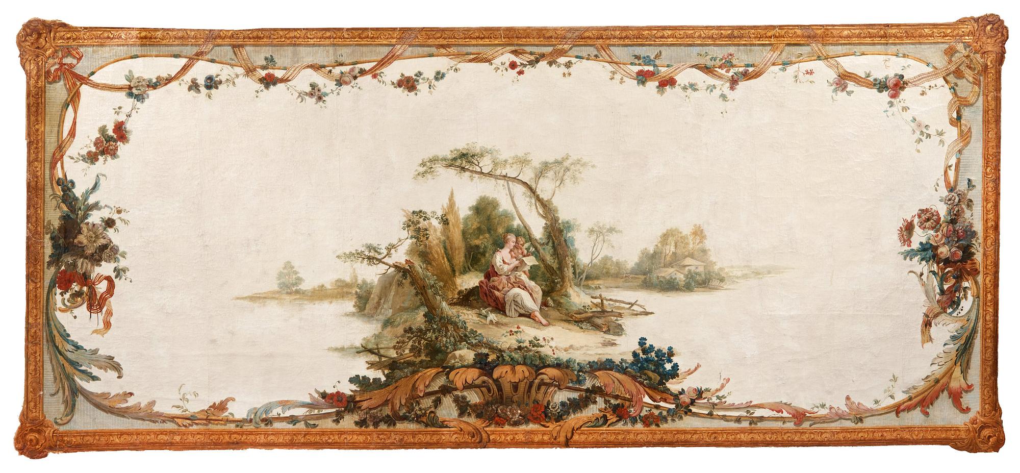 Johan Pasch Tillskriven, Väggfält. Pastoral scen med läsande herdinna.