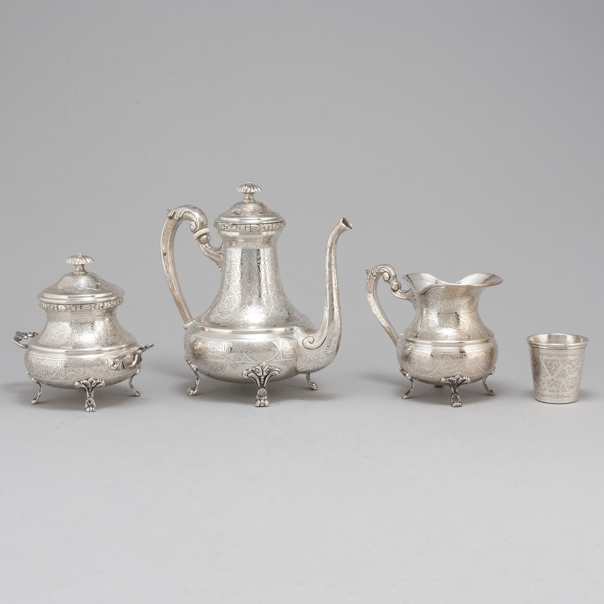 An Egyptian 20th century silver 5 piece tea-set, mark of Kairo 1940's.