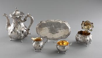 KAFFESERVIS, 5 delar, silver, GEWE, Malmö, 1900-talets andra hälft, vikt ca 1646g.