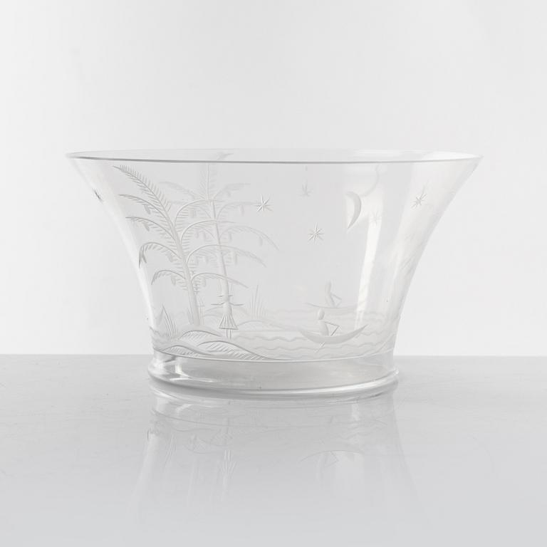 Edward Hald, two glass bowls, Orrefors, 1920's.