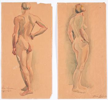 PARTI GRAFIK, 7 st, 1700-tal samt AKVARELLER, 2 st, av Jocke Åkerblom, daterade 1927.