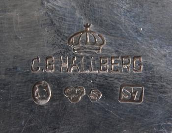 KAFFESERVISDELAR, 4 st, silver, empirestil, C G Hallberg, 1915,1917, 1918, 1920. Tot vikt 1650 gram.