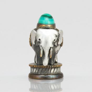 Estrid Ericson, attributed to, a pewter seal in the shape of an elephant with a cabochon cut malachite, Svenskt Tenn Sweden.