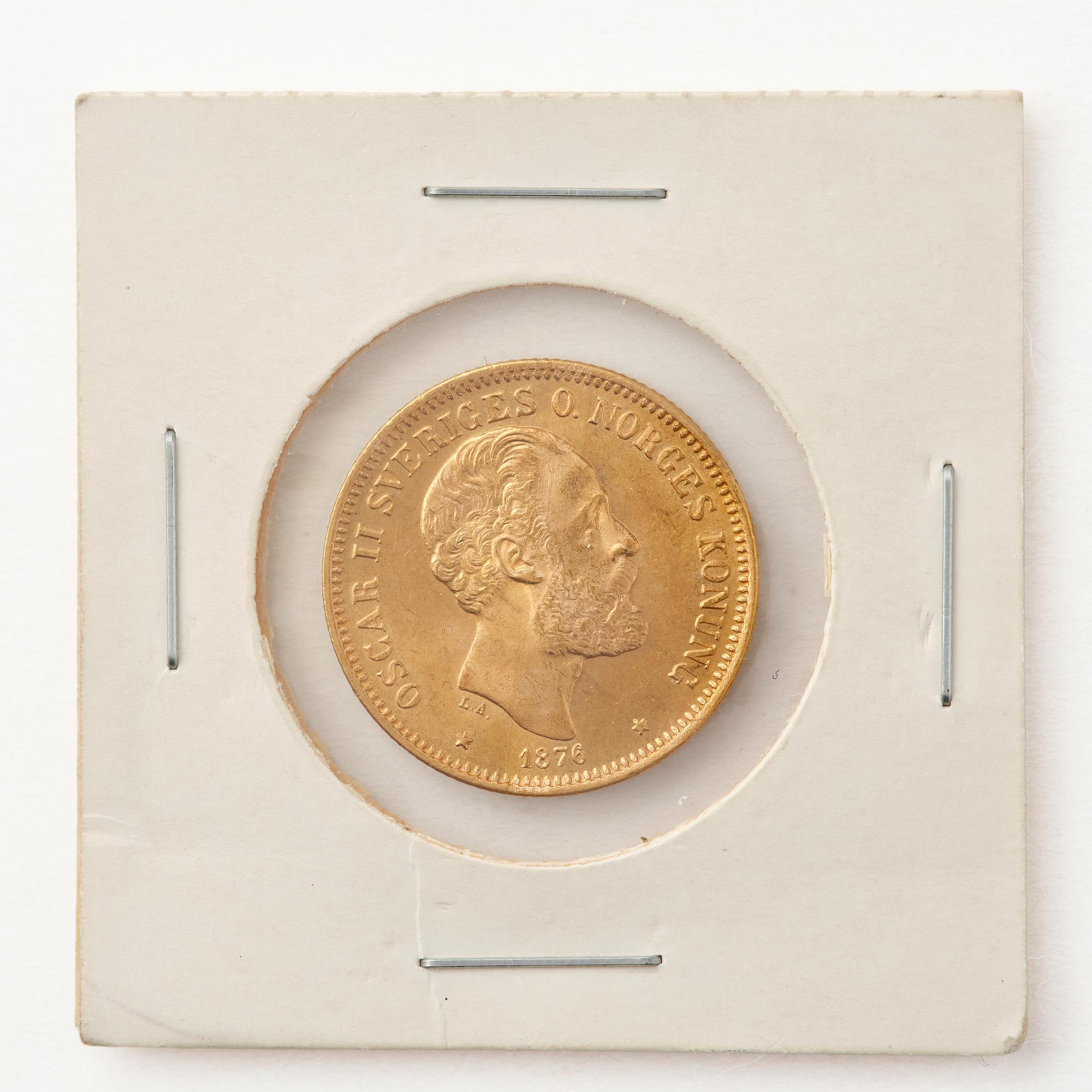 Gold coin, Oscar II, Sweden, 20 kronor, 1876.