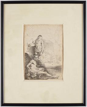 Rembrandt Harmensz van Rijn, "Nude man standing, another seated".