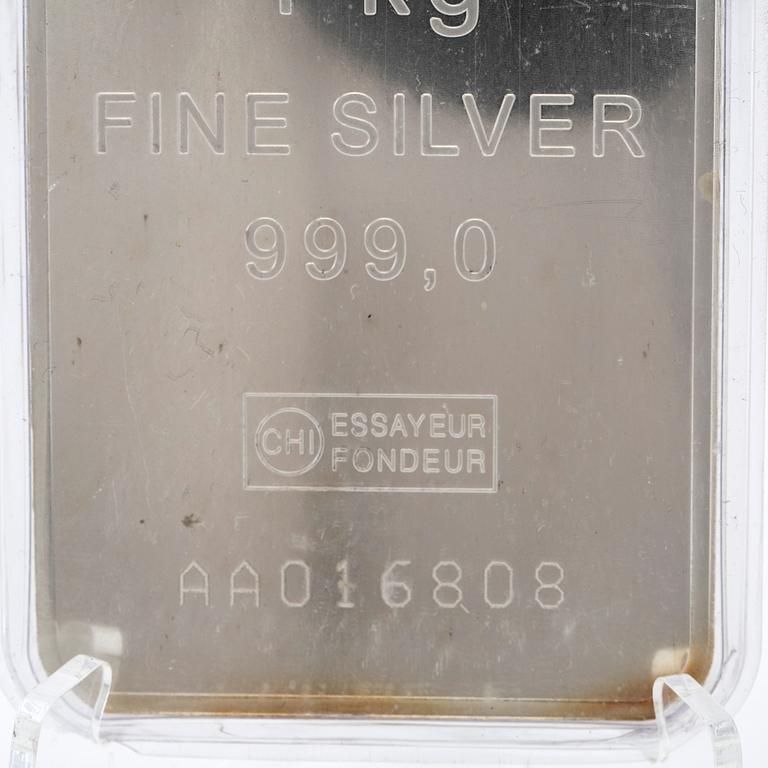 Silver bar 1kg 999 Valcambi Suisse.