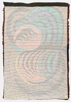 Oili Mäki, ryijy, todennäköisesti uniikki, signeerattu Oili Mäki. Noin 215 x 245 cm.