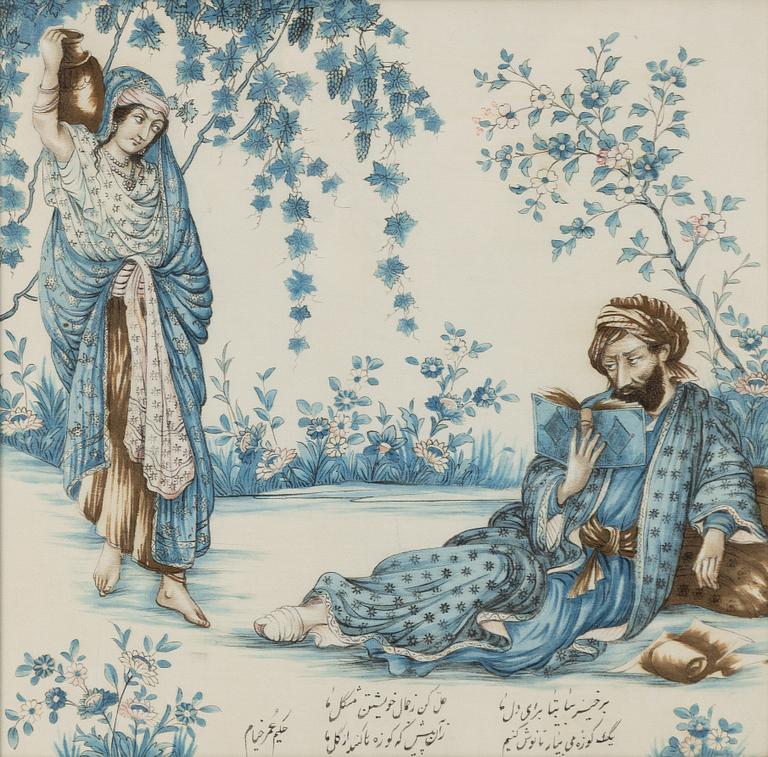 Sidenmålningar, ett par, Persien, omkring år 1900.