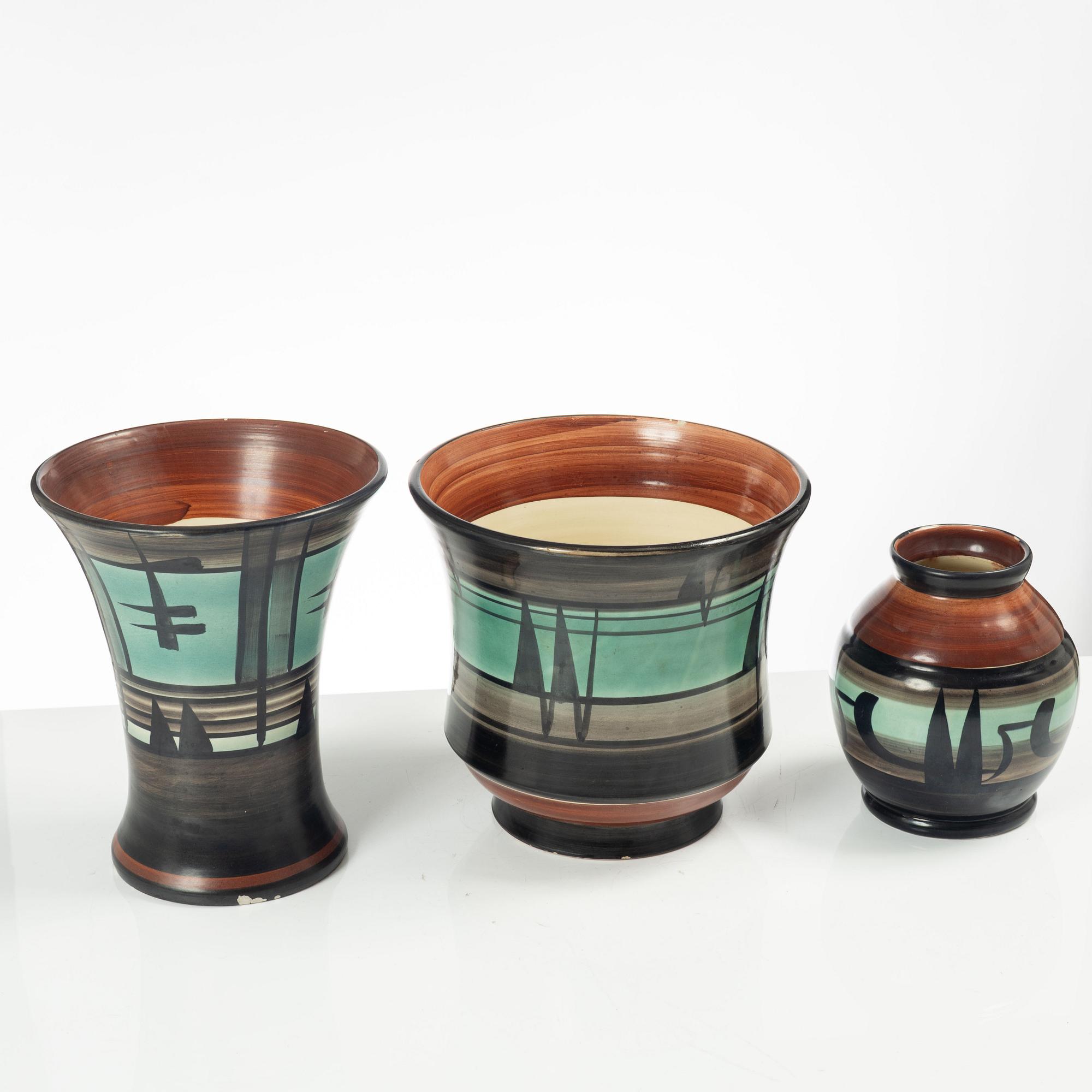Margareta "Maggie" Wibom, ceramics, 3 pieces, Bo fajans, Gefle, around 1930.