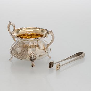 Kaffeservis 3 delar samt sockertång, silver, Kultakeskus Tavastehus 1961-62.