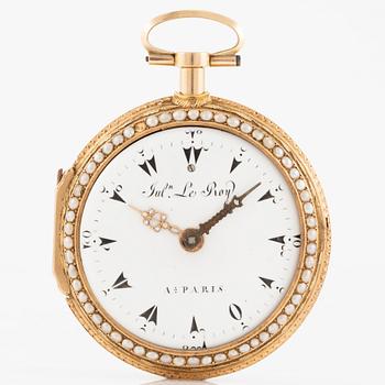 A gold, pearl and enamel Turkish market repeater pocket watch by Julien Le Roy à Paris, early 19th century.