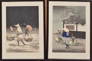 TRÄSNITT, 4 st. Japan, Hiroaki (Shotei) Takahashi. Omkring 1900.