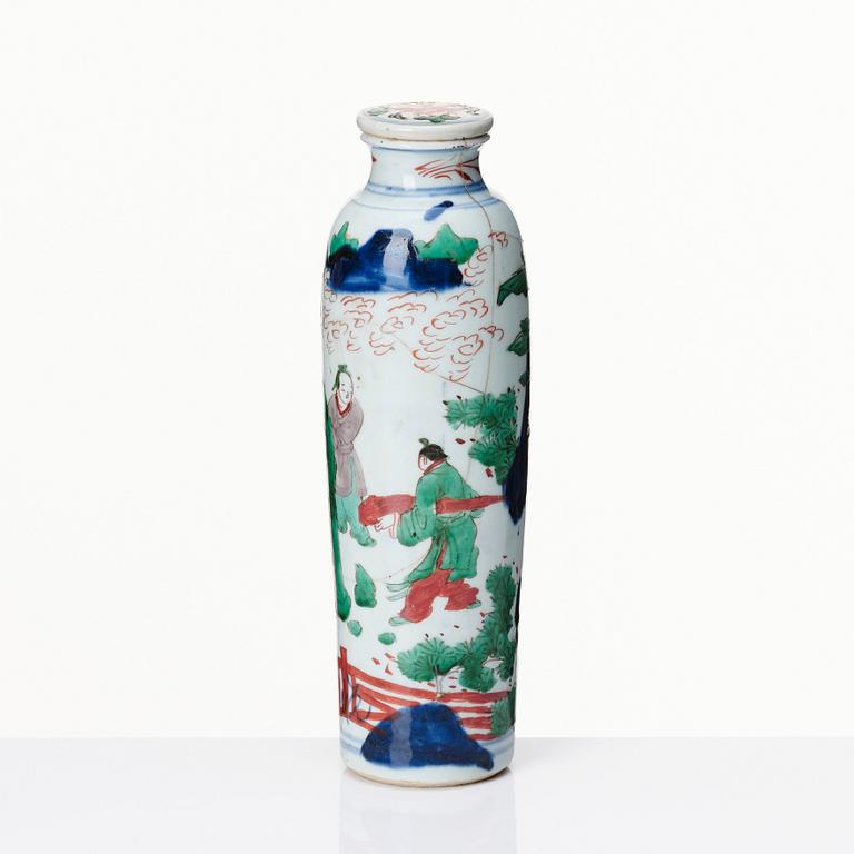 A Chinese wucai sleeve vase, Transition, 17th Century.