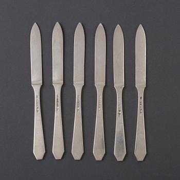 WIWEN NILSSON, six silver fruit knives, Anders Nilsson, Lund, 1936.