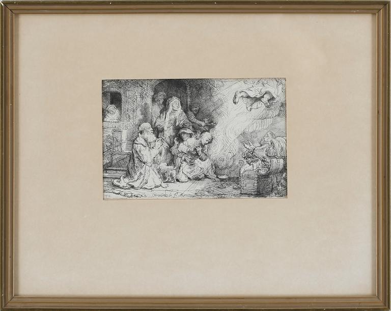 REMBRANDT HARMENSZ. VAN RIJN, etsning, senare avdrag, troligen 1700-tal.